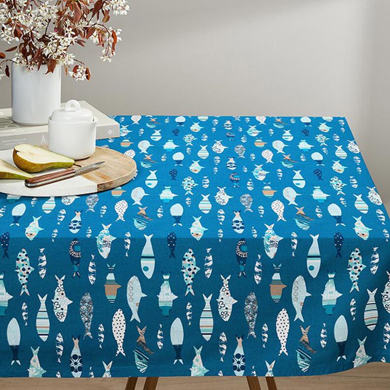 Tkanina bawełniana Kreton abstrakcyjne ryby – błękit,  image number 7