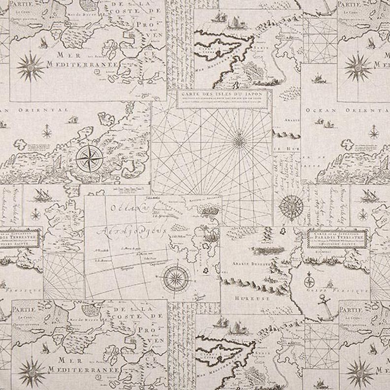 Tkanin dekoracyjna Half panama mapa morska – naturalny,  image number 1