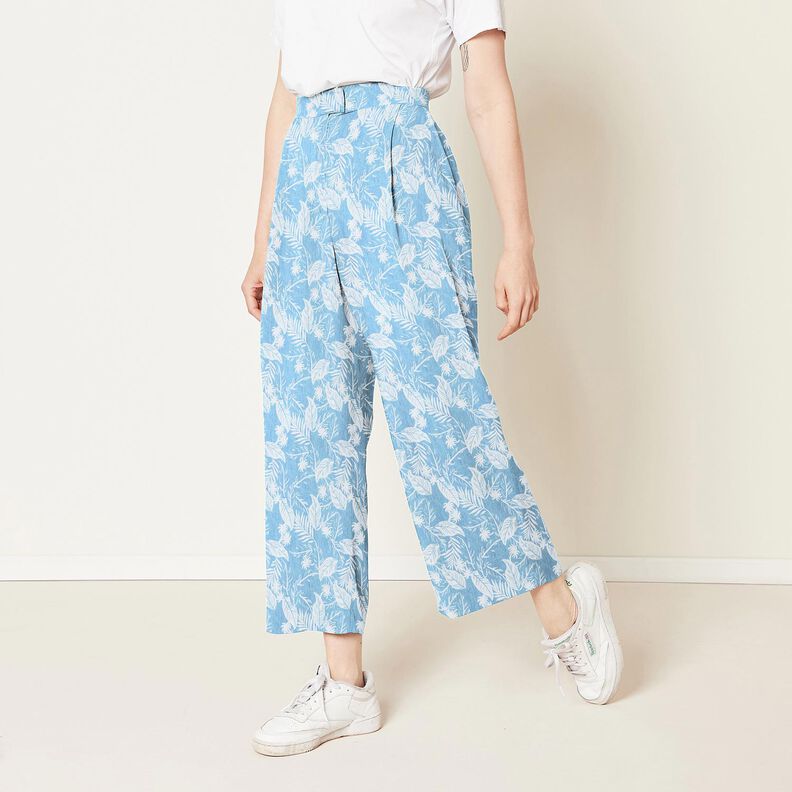 Bawełna chambray w palmy – jasnoniebieski/kość słoniowa,  image number 5