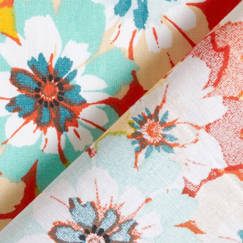 Bawełna powlekana wiosenne kwiaty – miętowy/terakota,  image number 5