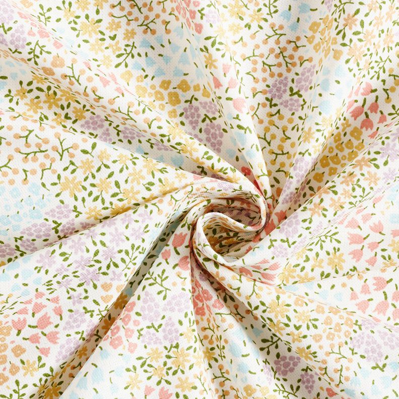 Tkanin dekoracyjna Half panama kolorowe kwiatki – kość słoniowa/róż,  image number 3