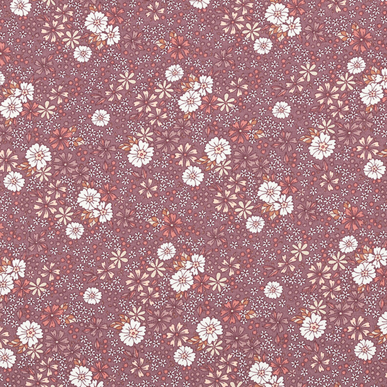 Dżersej bawełniany łąka kwietna – ciemny brudny róż,  image number 1