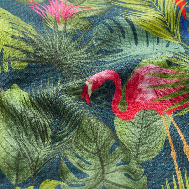 Tkanin dekoracyjna Half panama tropikalne ptaki – ciemna zieleń/czerwień,  image number 2