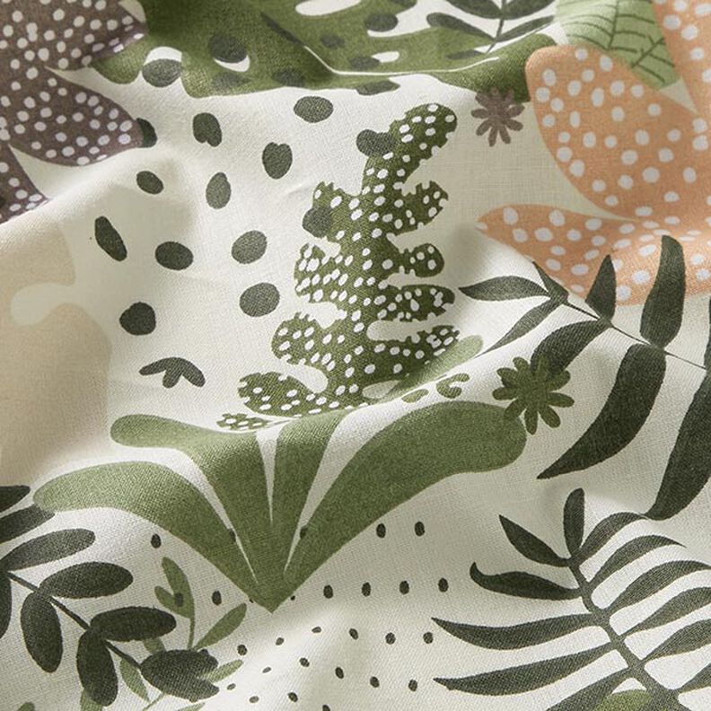 Tkanina bawe?niana Kreton abstrakcyjne rośliny tropikalne – biel/zieleń,  image number 2