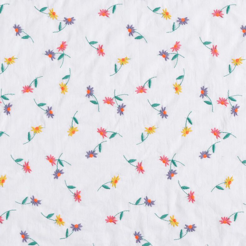 Delikatny batyst bawełniany haftowane kwiaty | Poppy Fabrics – biel/neonowa pomarańcza,  image number 1