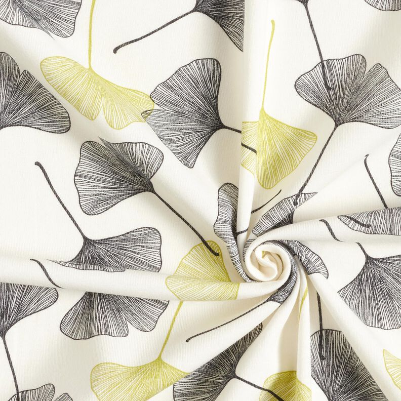 Dżersej bawełniany liście miłorzębu – mleczna biel/zieleń liści lipy,  image number 3