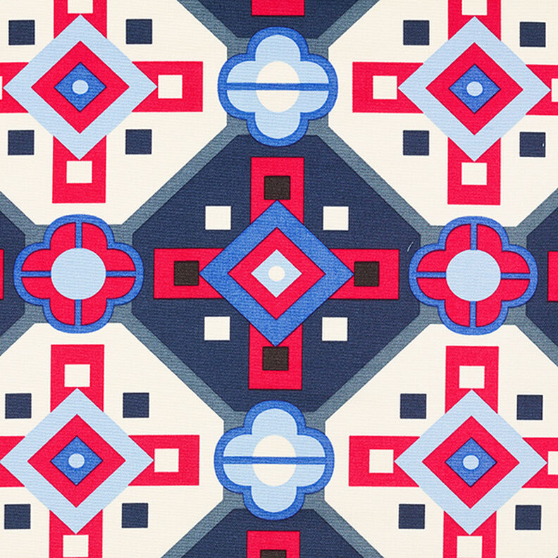 Wzór retro z mieszanki bawełny i wiskozy – błękit/czerwień,  image number 1