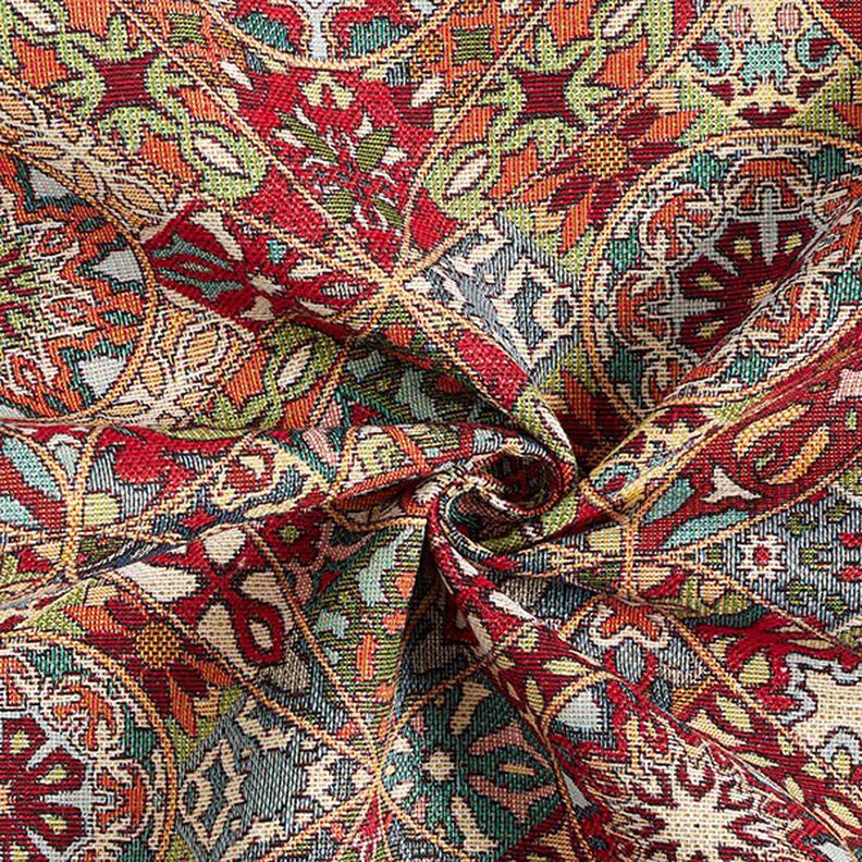 Tkanin dekoracyjna Gobelin misterne ornamenty – jasnobeżowy/czerwień karminowa,  image number 3