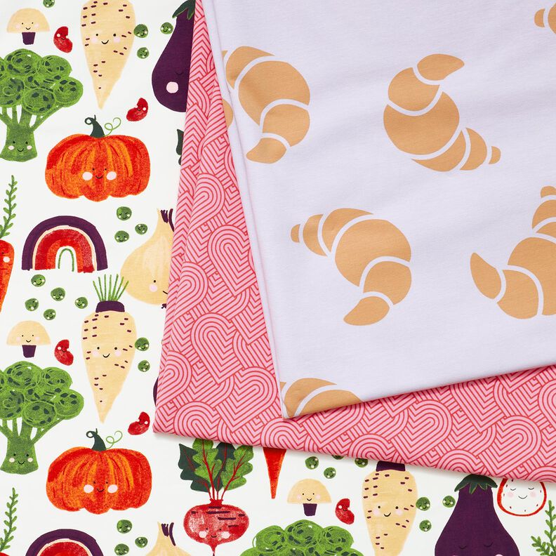 Dzianina dresowa pętelkowa French Terry wesołe warzywa &ndash; kość słoniowa,  image number 5