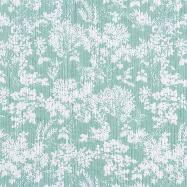 Muślin / Tkanina double crinkle Wz&oacute;r kwiatowy &ndash; eukaliptusowy/biel,  image number 1