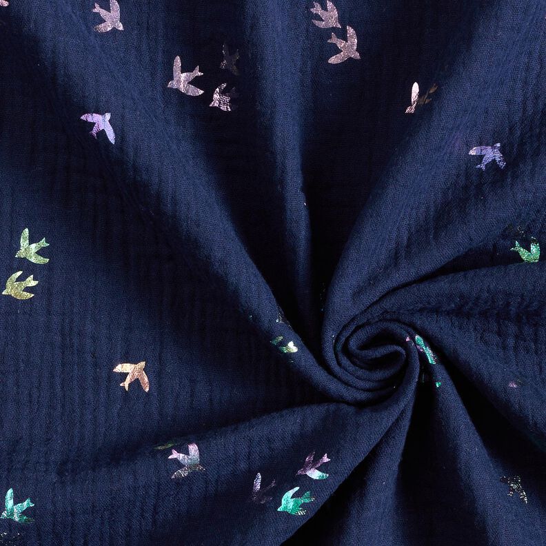 Muślin / Tkanina double crinkle Jaskółki Nadruk foliowy | Poppy Fabrics – ciemnogranatowy/mix,  image number 3