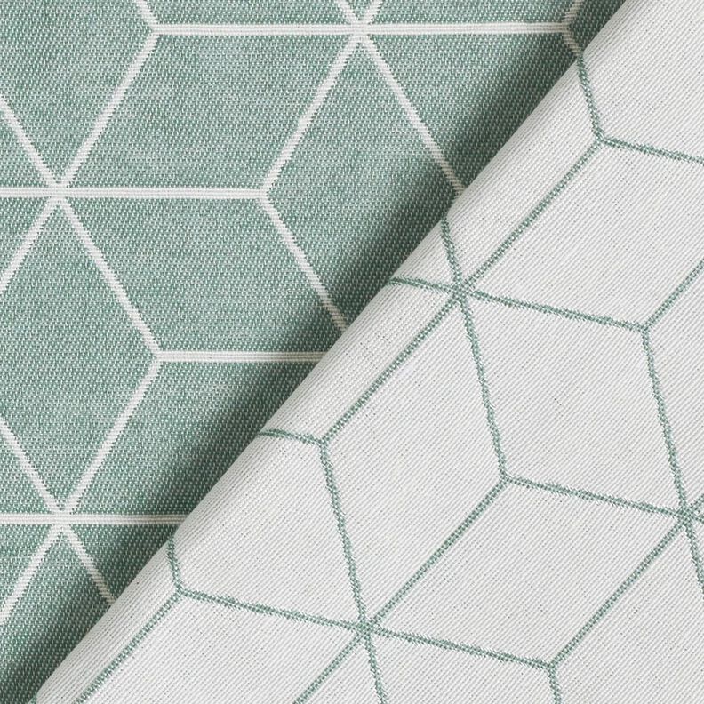 Tkanin dekoracyjna Żakard nowoczesne kostki – zieleń trzcinowa/kość słoniowa,  image number 4