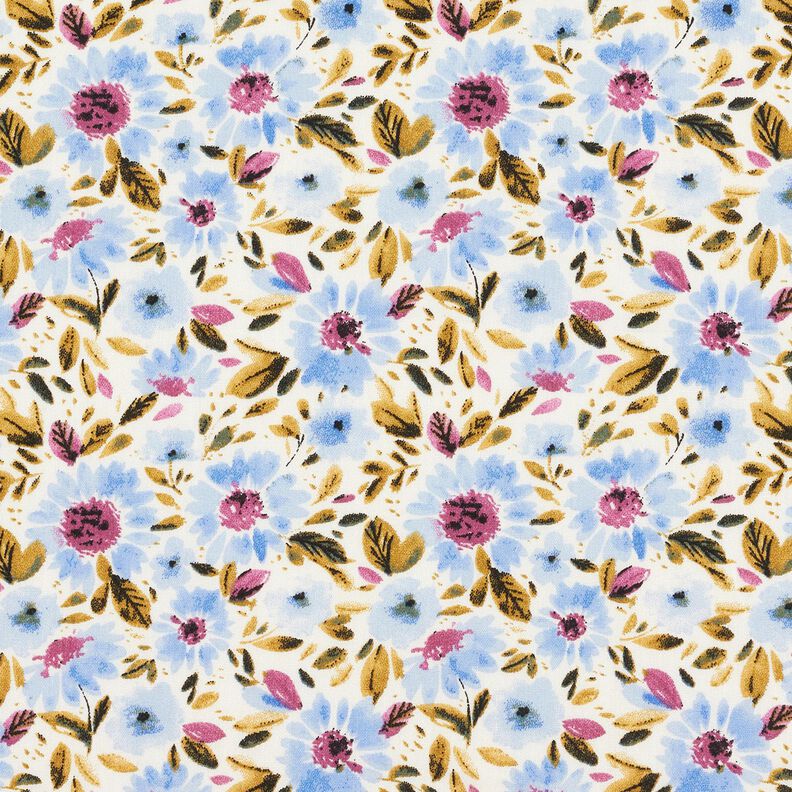 Popelina bawełniana w morze kwiatów – jasnoniebieski/biel,  image number 1