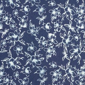 Chambray letnie kwiaty – granat/mleczna biel, 