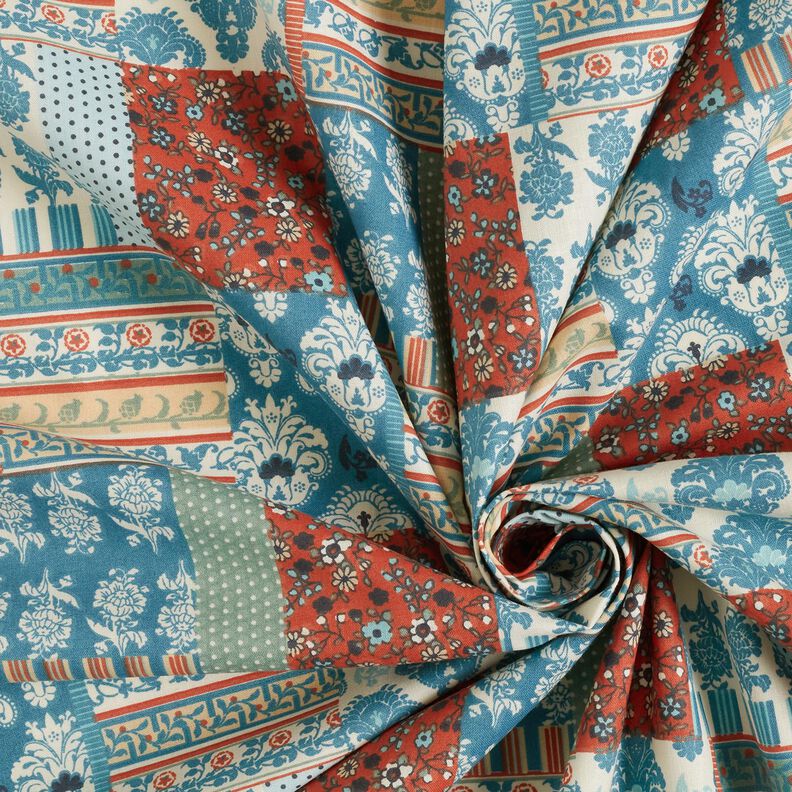 Tkanina bawełniana Kreton kwiatowy patchwork – błękit,  image number 3