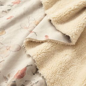 Elastyczny welur z podszewką Sherpa i delikatnymi kwiatami | Katia Fabrics – naturalny, 