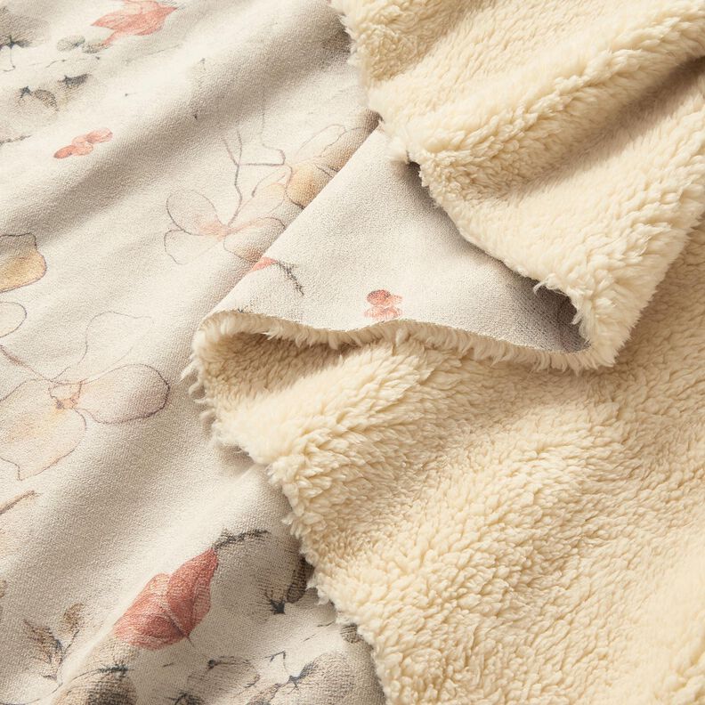 Elastyczny welur z podszewką Sherpa i delikatnymi kwiatami | Katia Fabrics – naturalny, image number 2
