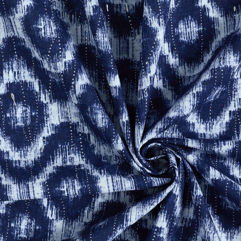 Popelina bawełniana Romby i brokatowe krople &ndash; indygo/biel,  image number 3