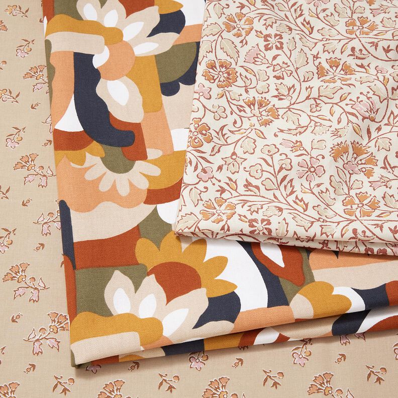 Tkanina bawełniana Kreton delikatny kwiatowy wzór – biel/cynamon,  image number 5