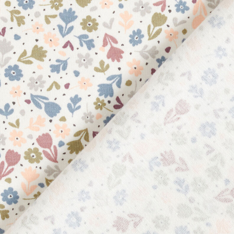 Dżersej bawełniany urocze kwiatuszki  – mleczna biel,  image number 4