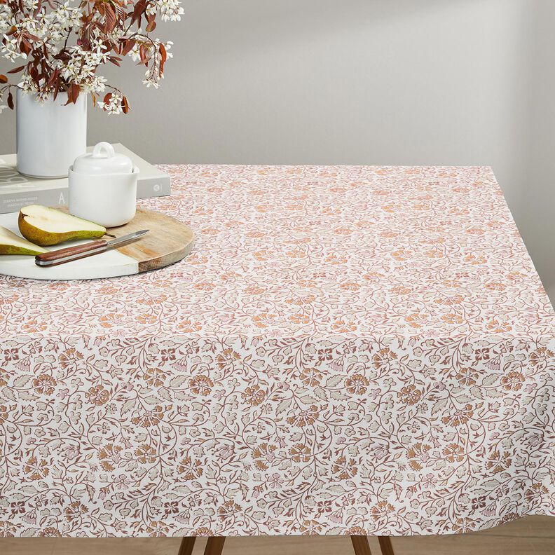 Tkanina bawełniana Kreton delikatny kwiatowy wzór – biel/cynamon,  image number 7