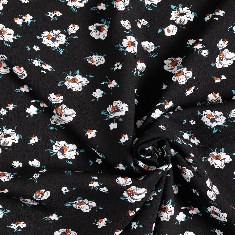 Tkanina wiskozowa w deszcz kwiat&oacute;w &ndash; czerń,  image number 3