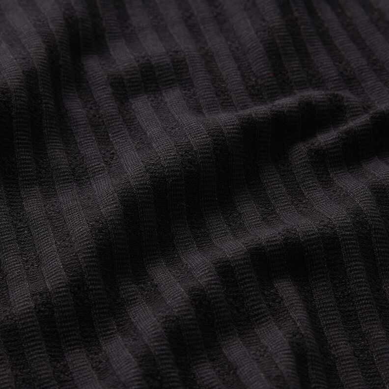 Dżersej prążkowany Pojedynczy wzór dziewiarski – czerń,  image number 2