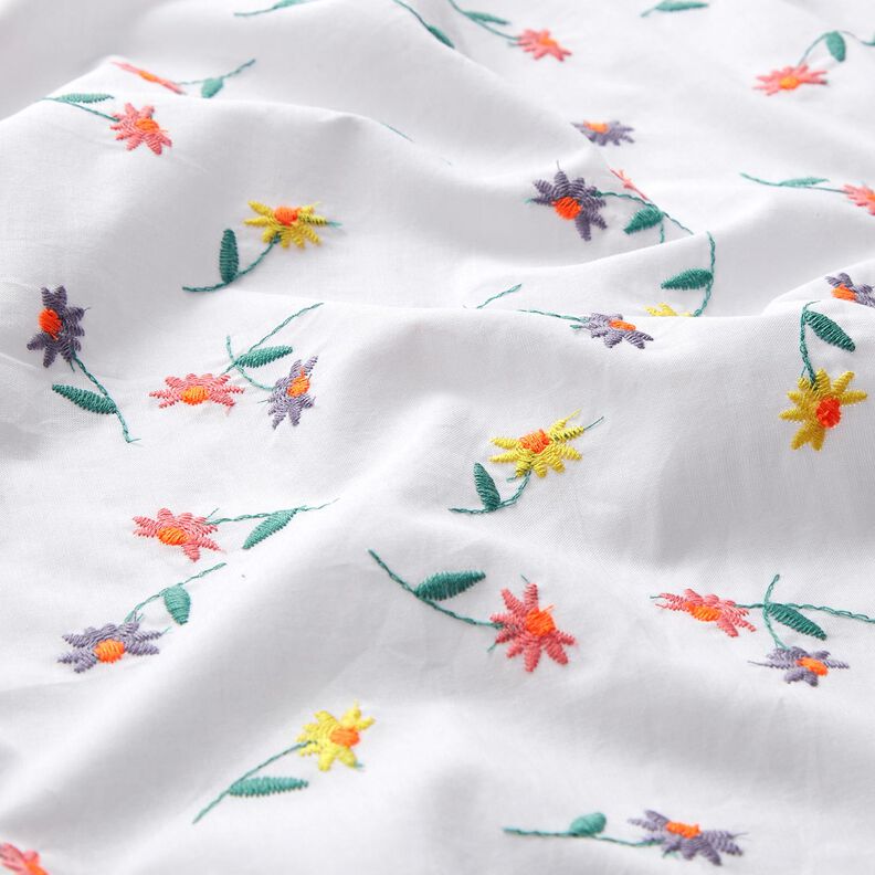 Delikatny batyst bawełniany haftowane kwiaty | Poppy Fabrics – biel/neonowa pomarańcza,  image number 2