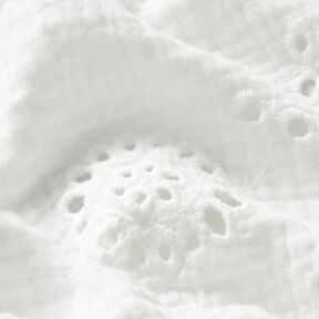 Muślin / Tkanina double crinkle Haft angielski Kwiaty – biel, 