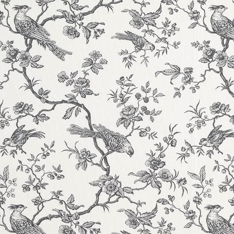 Tkanina bawełniana Kreton ptaki – szary łupek/mleczna biel,  image number 1