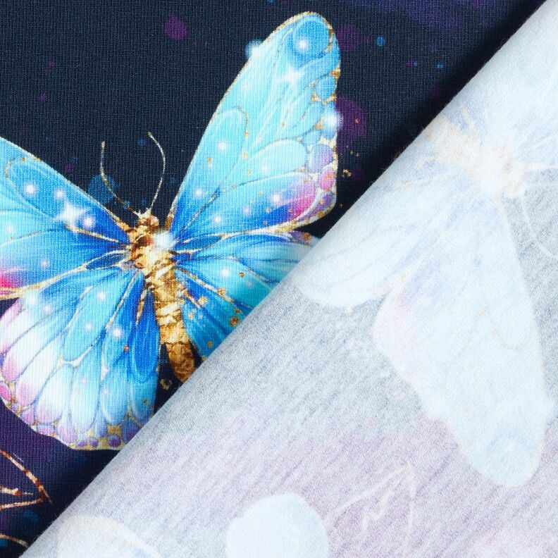 Dżersej bawełniany błyszczące motyle i kwiaty | Glitzerpüppi  – ciemnogranatowy/lodowy niebieski,  image number 4