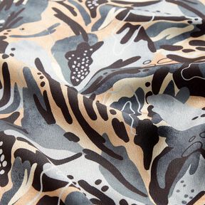 Satyna krepowa w rośliny morskie – szary łupek/beż,  Satyna krepowa w rośliny morskie – szary łupek/beż,