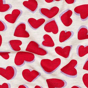 Dzianina dresowa drapana serca | Poppy Fabrics – naturalny/czerwień, 