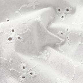 Tkanina bawełniana z haftem dzierganym w kwiaty i gałązki – biel, 