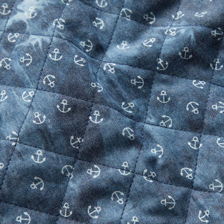 Tkanina pikowana chambray, batik w kotwice – dżins, 