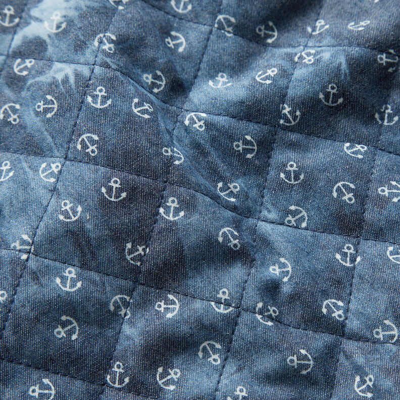 Tkanina pikowana chambray, batik w kotwice – dżins,  image number 2