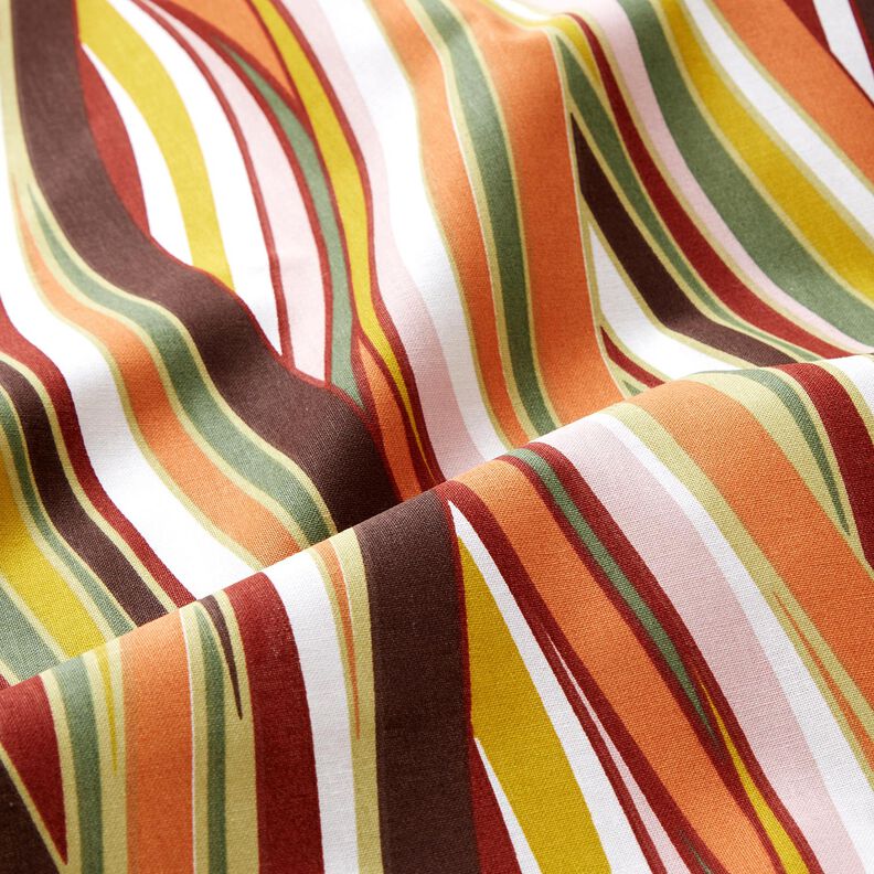 Tkanina bawełniana Kreton zakrzywione paski &ndash; biel/jasnopomarańczowy,  image number 2