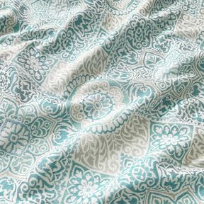 Tkanin dekoracyjna Żakard eleganckie kafelki – jasny petrol/jasnobeżowy, 