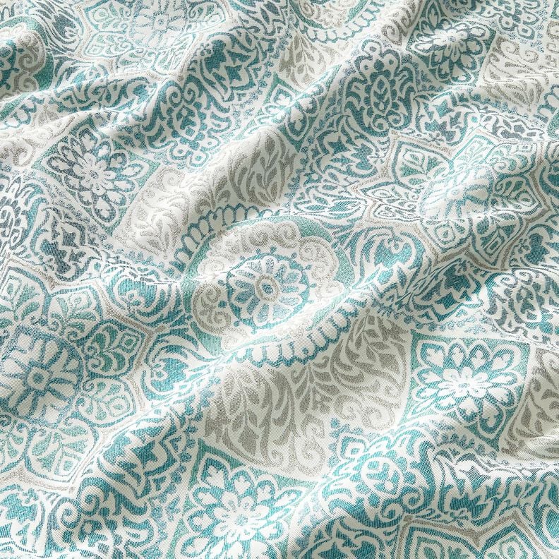 Tkanin dekoracyjna Żakard eleganckie kafelki – jasny petrol/jasnobeżowy,  image number 2