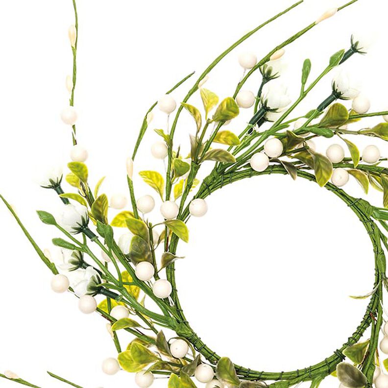 Wianek dekoracyjny z kwiatów i jagód [Ø11 cm/ 39 cm] – biel/zieleń,  image number 2