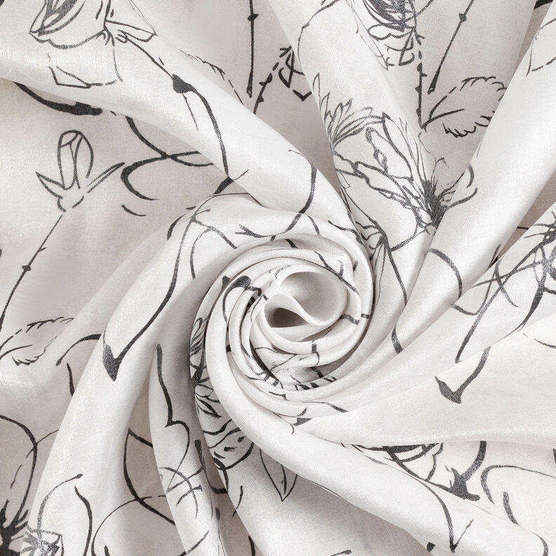 Mieszanka z wiskozą z metalicznym połyskiem i rysunkiem kwiatów – biel/czerń,  image number 4