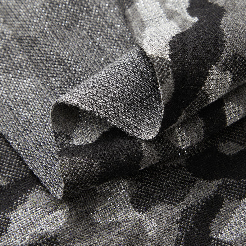 Dzianina żakardowa, kamuflaż, metalik – czerń/srebrny metaliczny,  image number 3