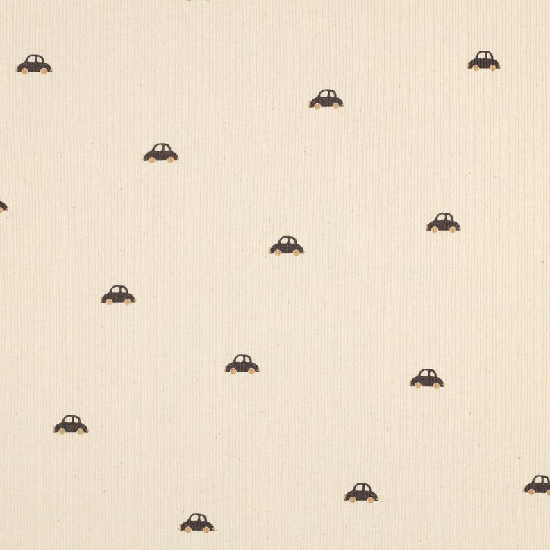 GOTS Dżersej prążkowany małe samochody | Poppy Fabrics – krem/czarny brąz, image number 1