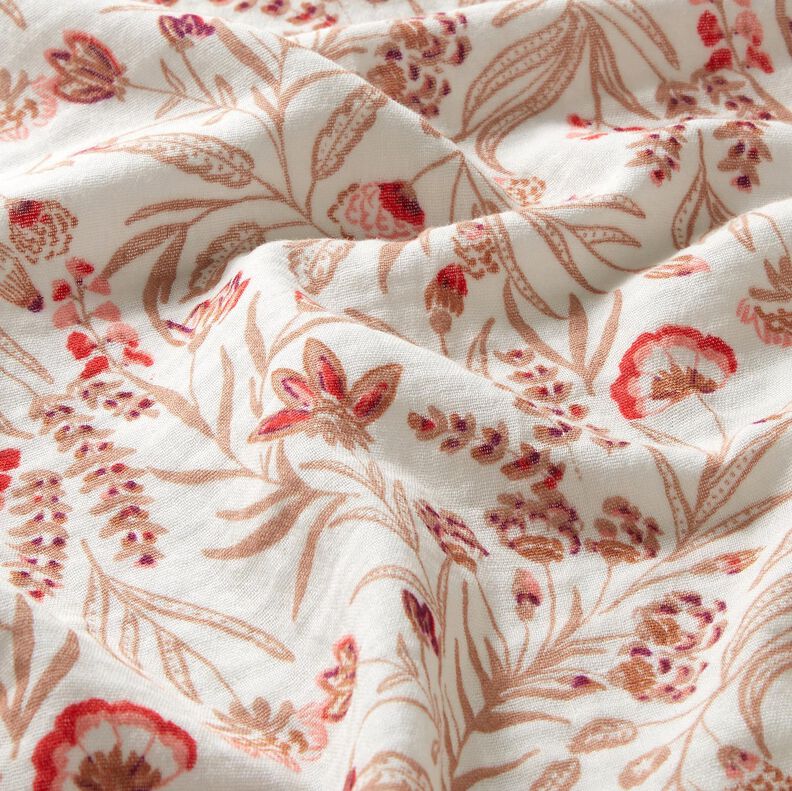 Muślin / Tkanina double crinkle Ludowe kwiaty &ndash; naturalny/czerwień | Resztka 70cm,  image number 2