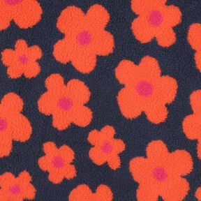 Puszysty plusz kwiaty | Poppy Fabrics – granat/pomarańcza, 