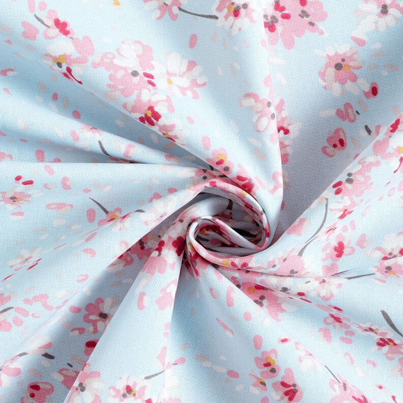 Tkanin dekoracyjna Half panama gałązki kwitnącej wiśni – jasnoniebieski/róż,  image number 3
