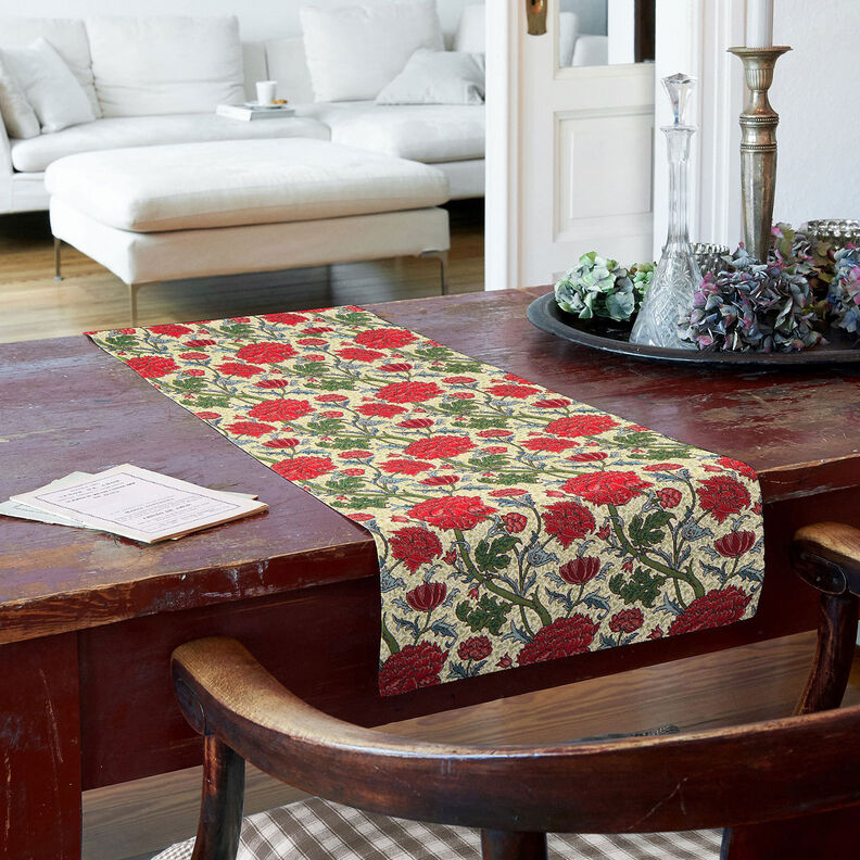 Tkanin dekoracyjna Gobelin artystyczne piwonie – jasnobeżowy/czerwień karminowa,  image number 9