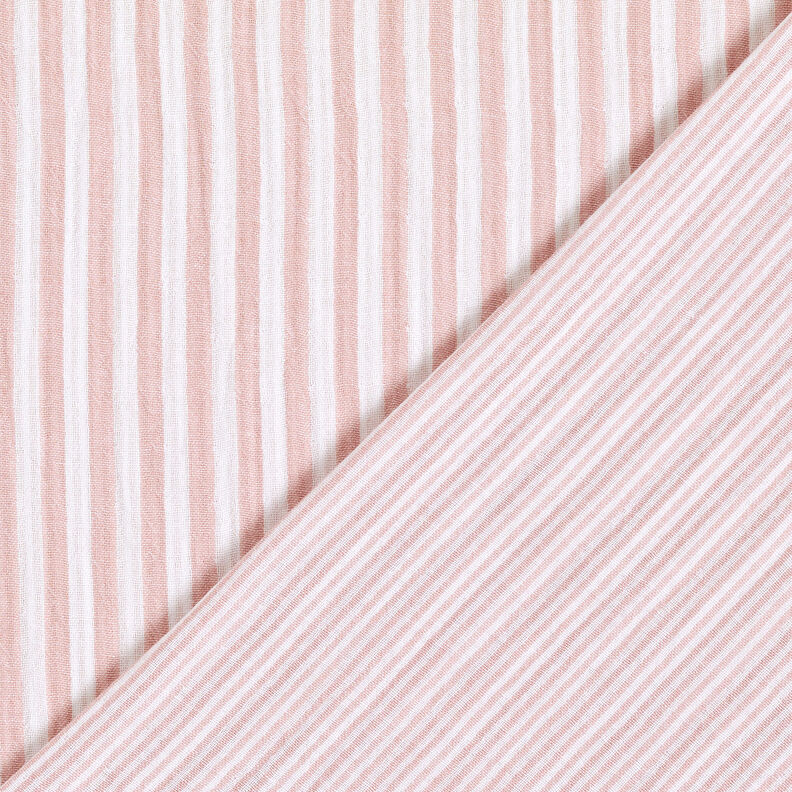 Muślin / Tkanina double crinkle Materiał dwustronny paski – stary róż/biel,  image number 1