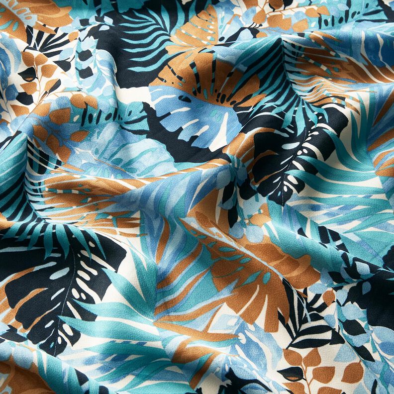 Krepa satynowa palmy i Monstera &ndash; niebieski brylantowy/czarnoniebieski,  image number 2