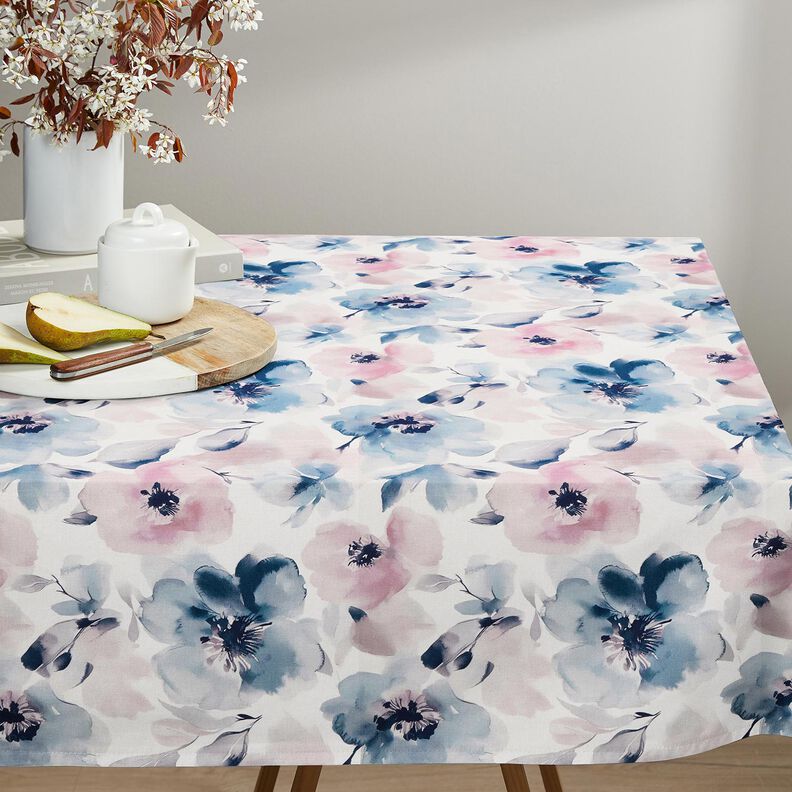 Tkanin dekoracyjna Half panama duże kwiaty akwarelowe – biel/pastelowy fiolet,  image number 8